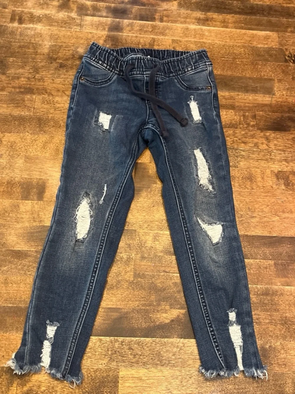 Justice Girls size 6 Dark Blue stretchy Distressed Ripped Jeans.